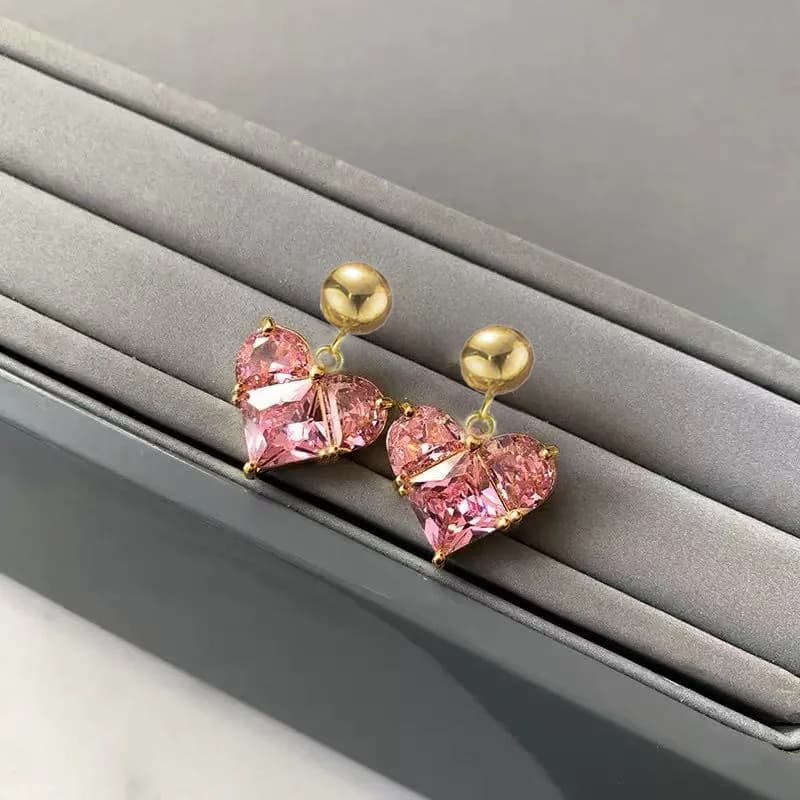 עגילים תלויים עם אבני זירקון קריסטל בצורת טיפה מנירוסטה